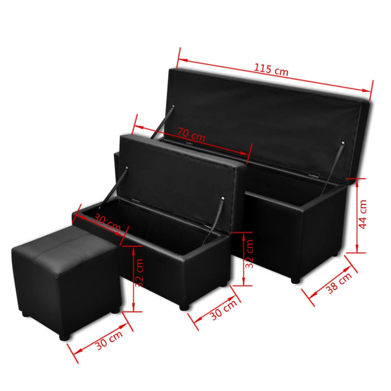 Produktbild för Förvaringsbänkar 3 st konstläder svart