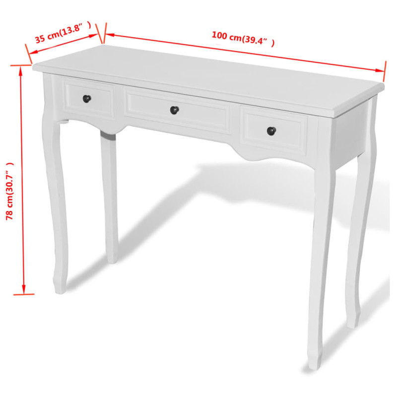 Produktbild för Konsolbord med tre lådor vit