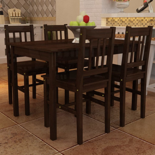 vidaXL Matbord trä med 4 stolar brun