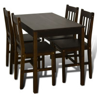 Produktbild för Matbord trä med 4 stolar brun