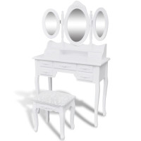 Produktbild för Sminkbord med pall och 3 speglar vit