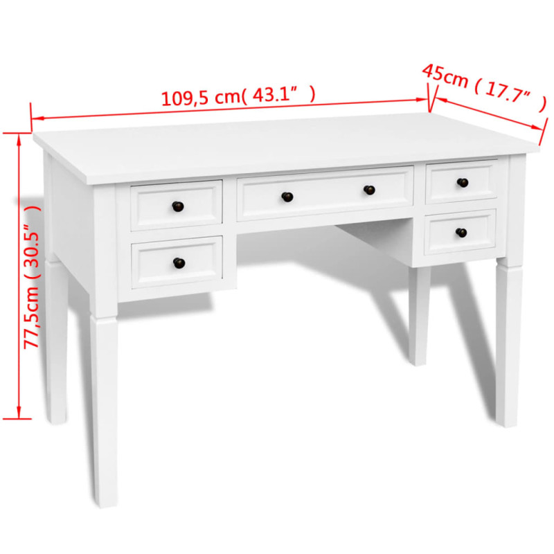 Produktbild för Skrivbord med 5 lådor vit