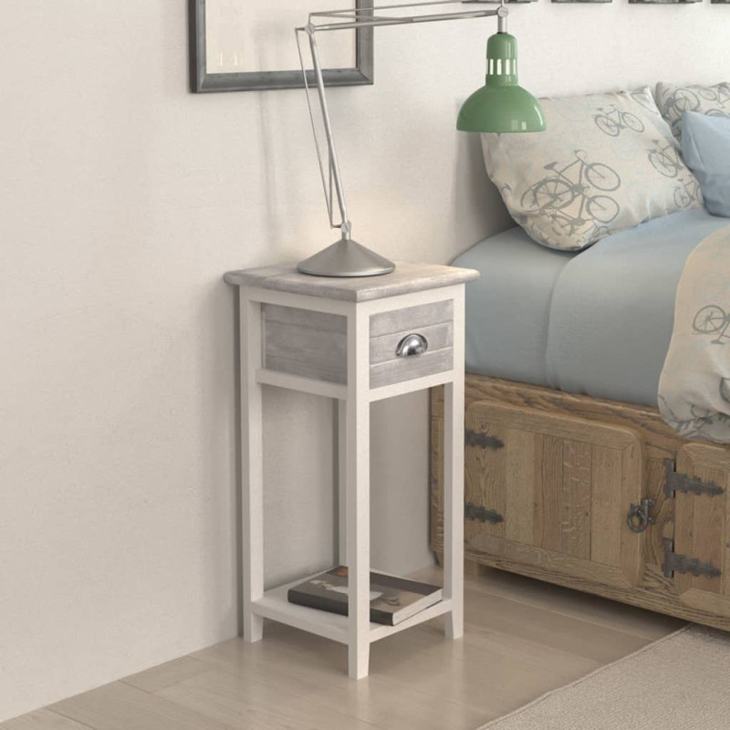 Produktbild för Sängbord med 1 låda grå och vit