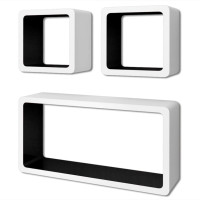 Miniatyr av produktbild för 3 Flytande DVD/vägghylla förvaring i MDF kubform svart/vit