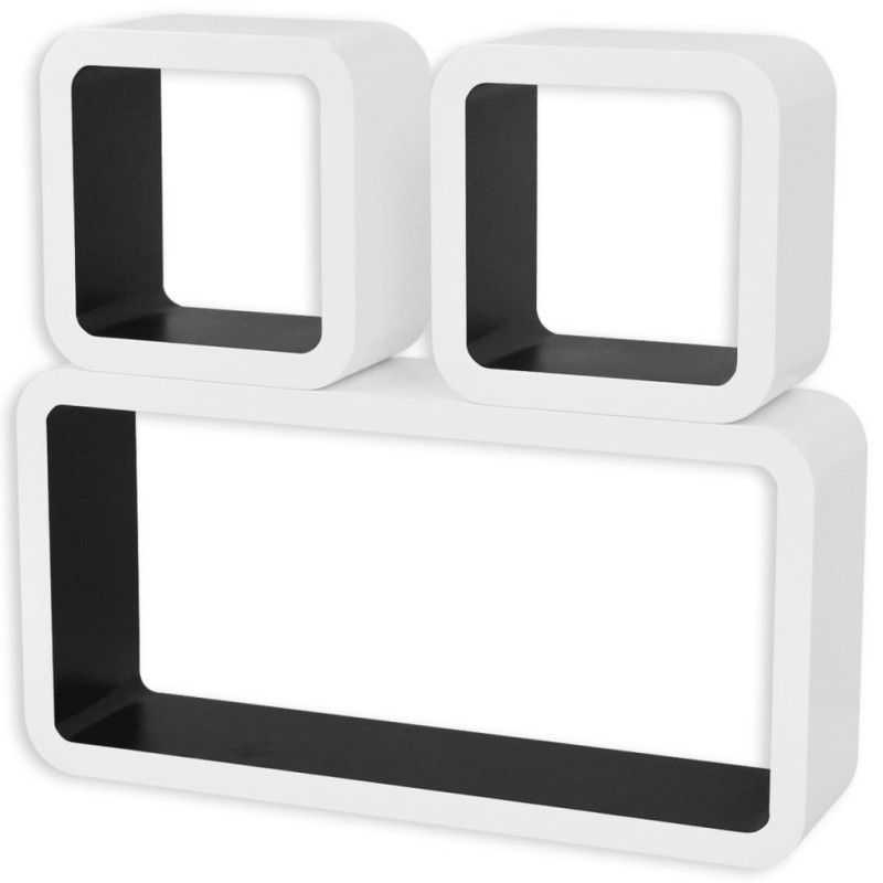 Produktbild för 3 Flytande DVD/vägghylla förvaring i MDF kubform svart/vit