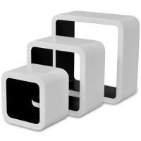 Miniatyr av produktbild för 3 Flytande vägghyllor el. förvaring i MDF kubform vit/svart