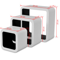 Miniatyr av produktbild för 3 Flytande vägghyllor el. förvaring i MDF kubform vit/svart