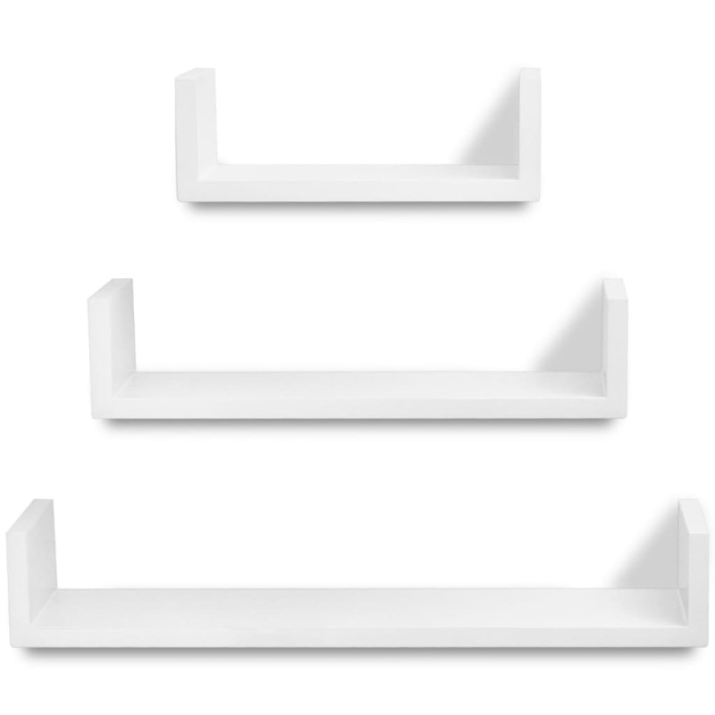 Produktbild för Flytande U-formade bokhyllor i MDF 3 st vit