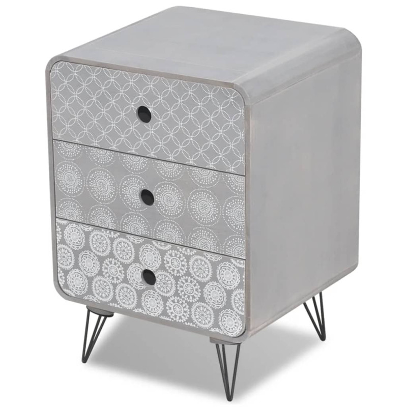 Produktbild för Sidobord med 3 lådor grå