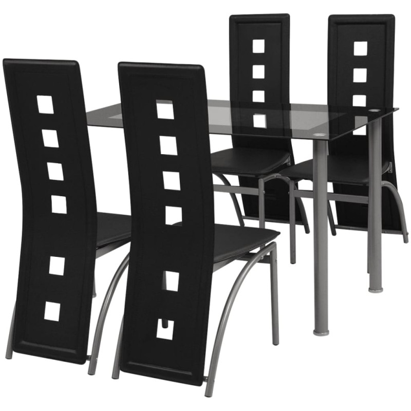Produktbild för Matbord och stolar 5 delar svart