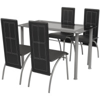 Miniatyr av produktbild för Matbord och stolar 5 delar svart