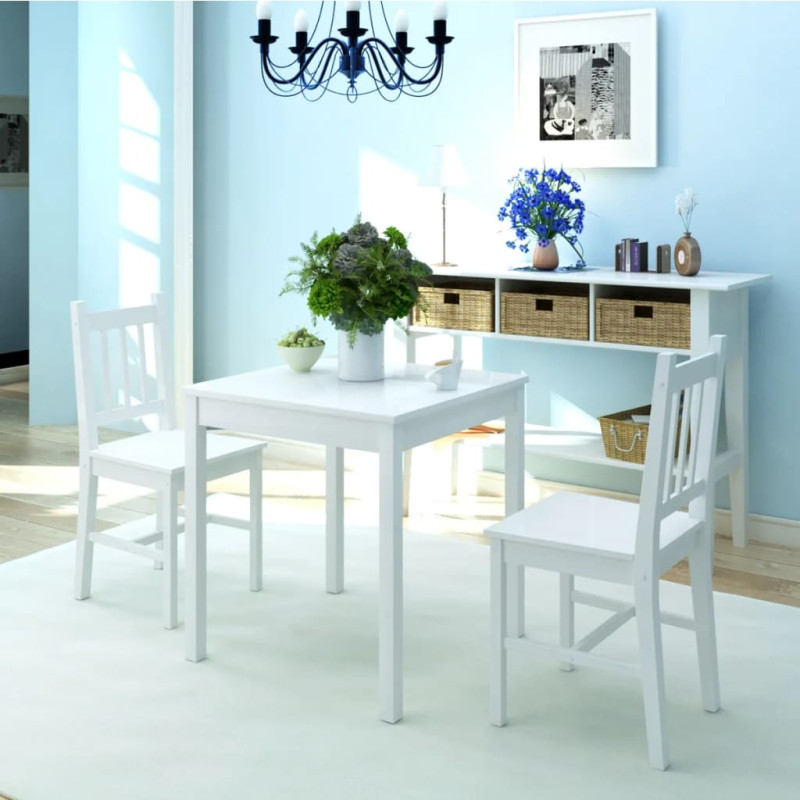 Produktbild för Matbord och stolar 3 delar furu vit