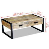 Produktbild för Soffbord med 2 lådor massivt mangoträ 100x60x40 cm