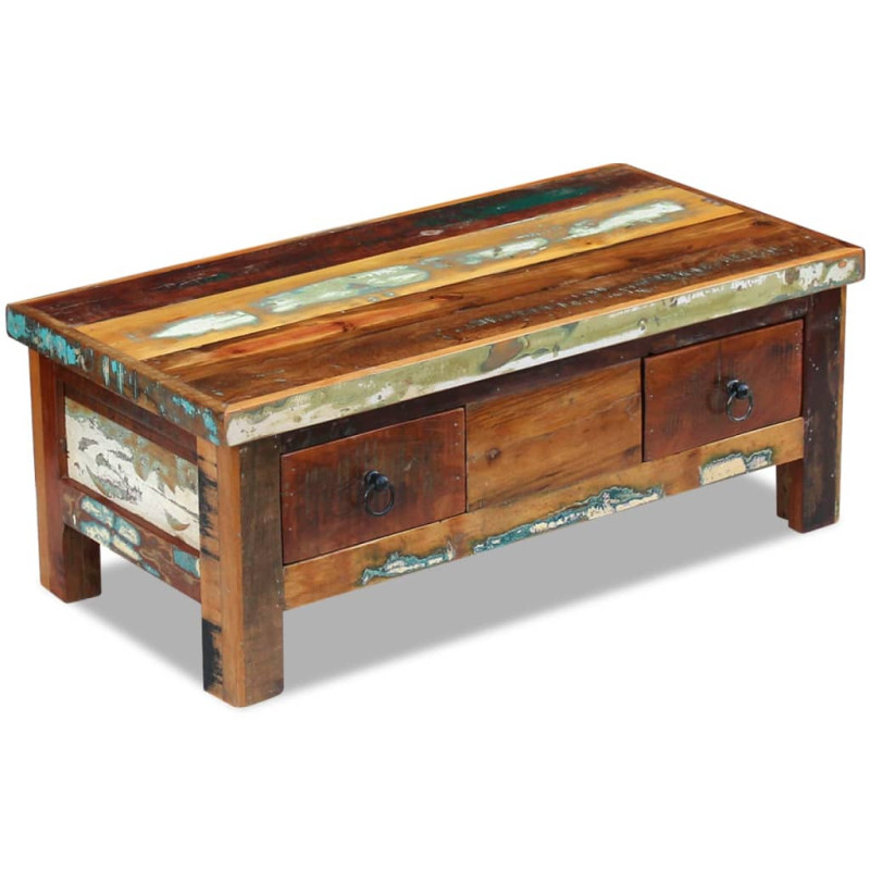 Produktbild för Soffbord med lådor massivt återvunnet trä 90x45x35 cm