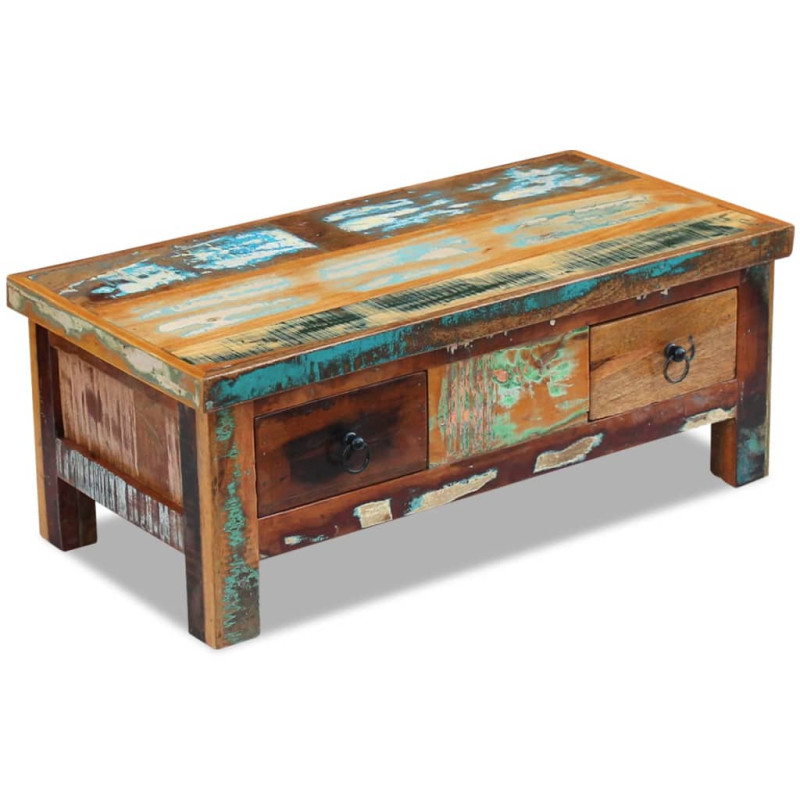 Produktbild för Soffbord med lådor massivt återvunnet trä 90x45x35 cm
