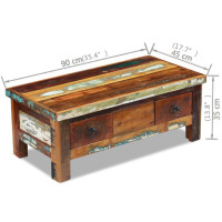 Miniatyr av produktbild för Soffbord med lådor massivt återvunnet trä 90x45x35 cm