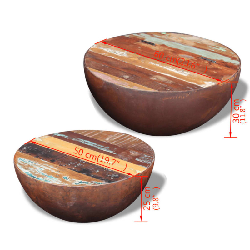 Produktbild för Skålformade soffbord återvunnet massivt trä 2 st