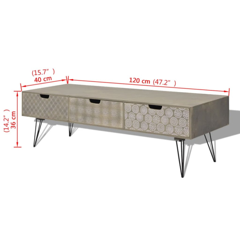 Produktbild för TV-bänk med 3 lådor 120x40x36 cm grå