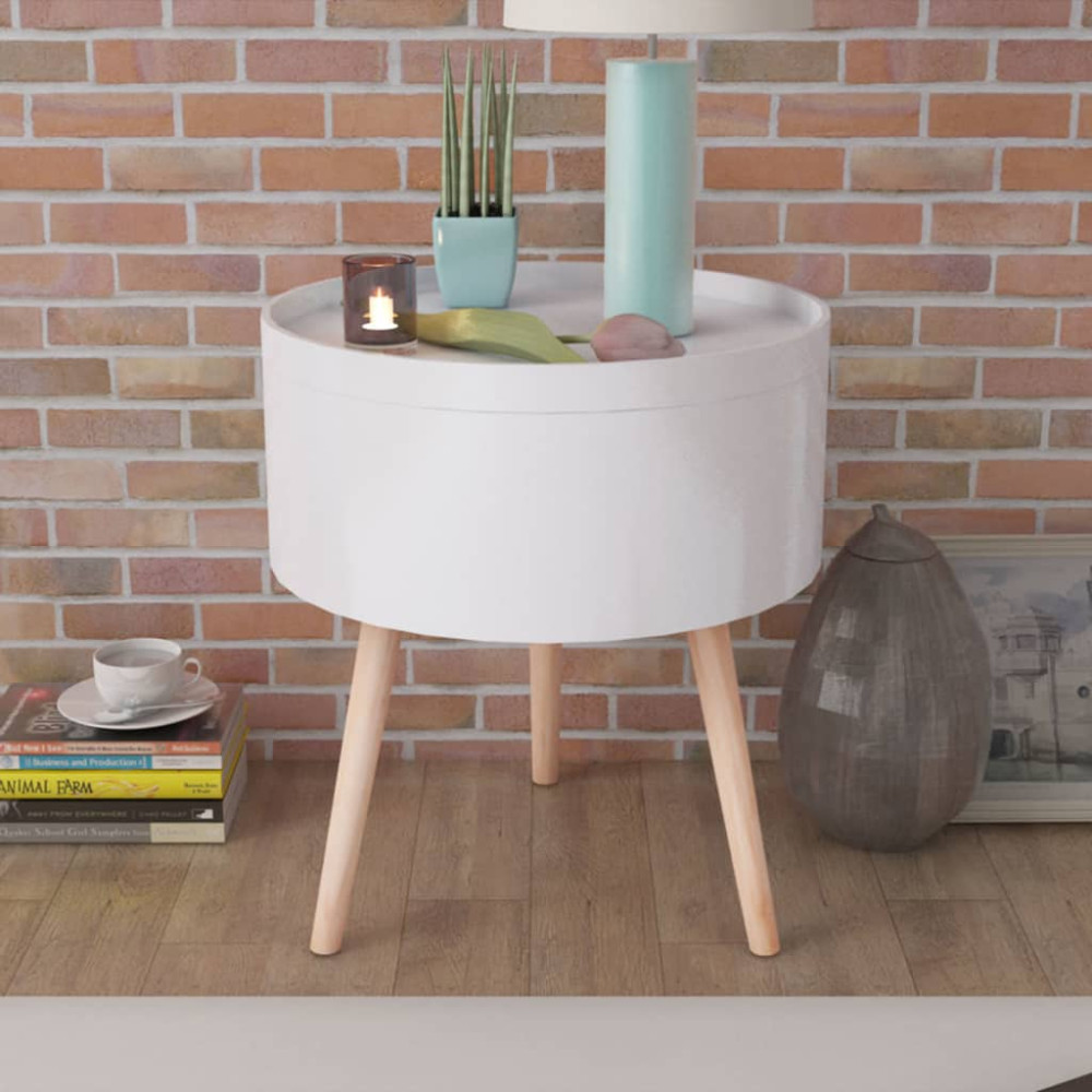 Produktbild för Sidobord med bricka rund 39,5x44,5 cm vit