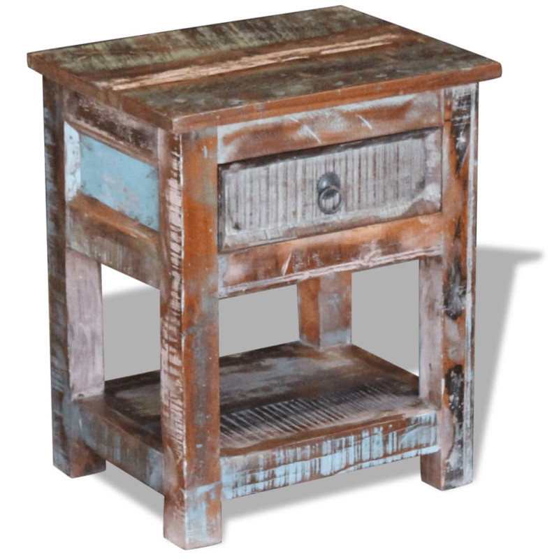 Produktbild för Sidobord med 1 låda massivt återvunnet trä 43x33x51 cm