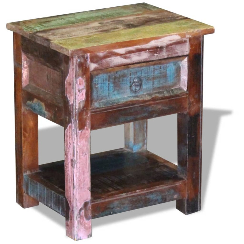 Produktbild för Sidobord med 1 låda massivt återvunnet trä 43x33x51 cm
