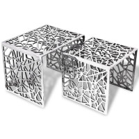 Produktbild för Tvådelat sats-sidobord fyrkantigt aluminium silver