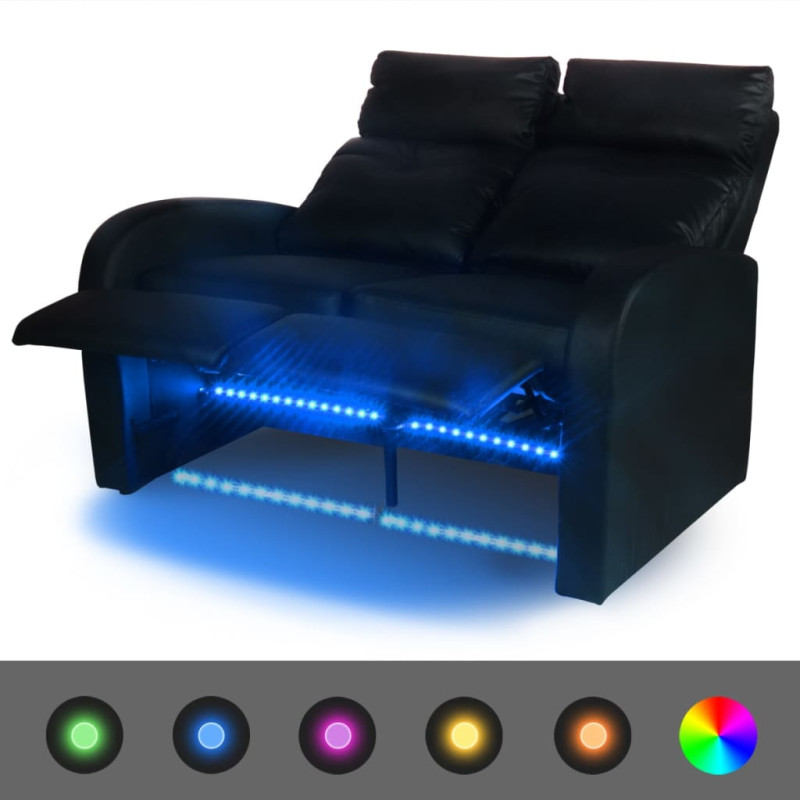 Produktbild för Liggfåtölj med LED 2-sits konstläder svart