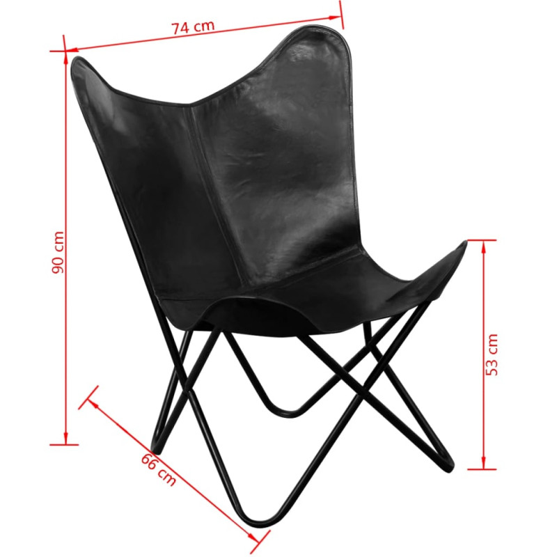 Produktbild för Fladdermusfåtölj svart äkta läder