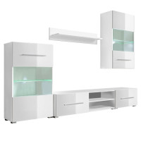 Miniatyr av produktbild för TV-möbel med vitrinskåp och LED 5 delar vit