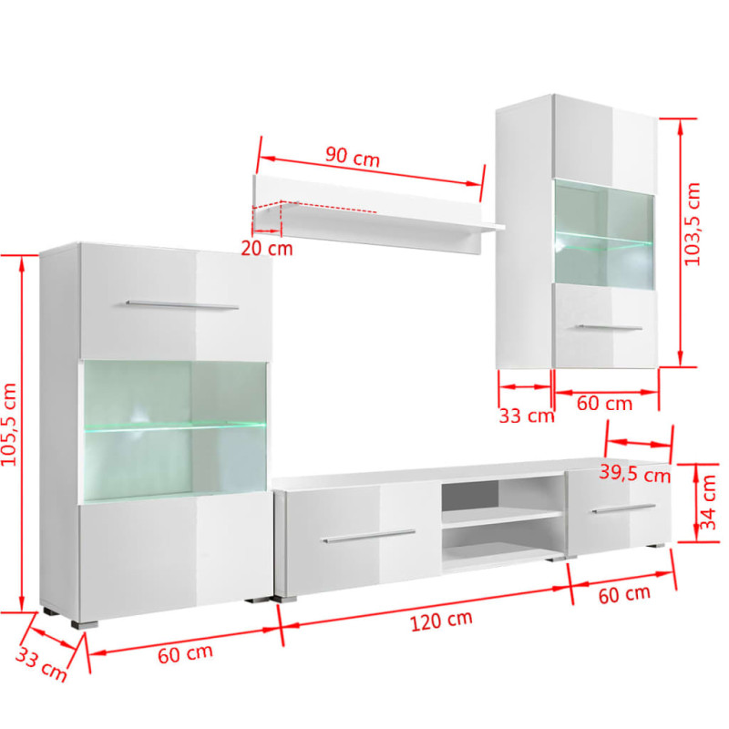 Produktbild för TV-möbel med vitrinskåp och LED 5 delar vit
