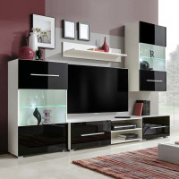 Produktbild för TV-möbel med väggskåp och LED 5 delar svart