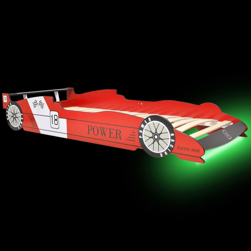 Produktbild för LED Barnsäng racerbil 90x200 cm röd