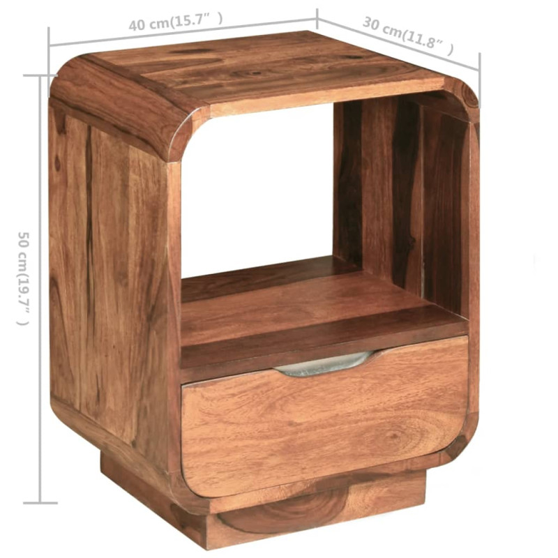 Produktbild för Sängbord med låda 2 st massivt sheshamträ 40x30x50 cm