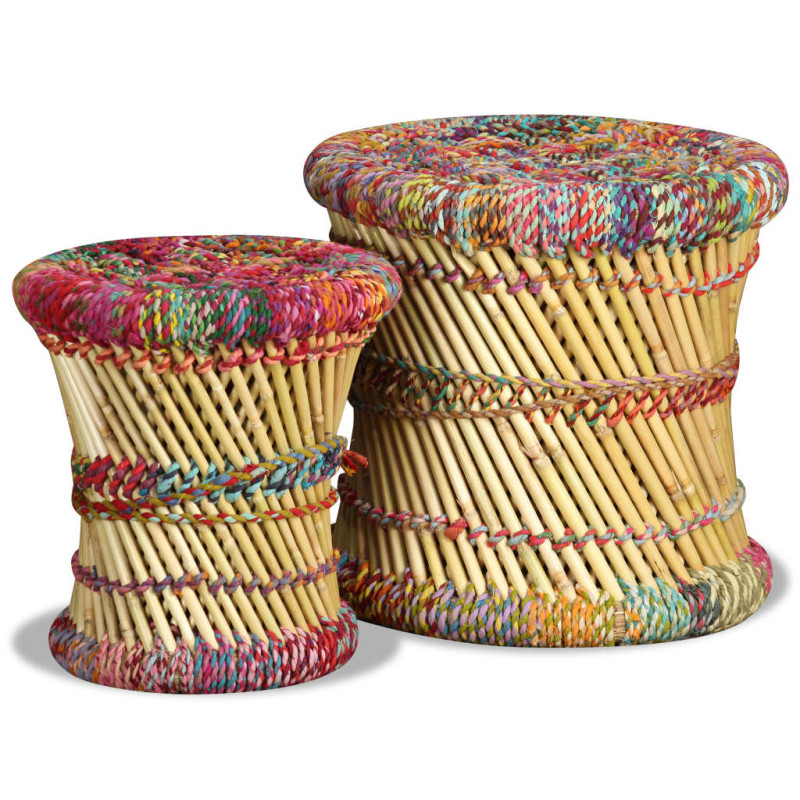 Produktbild för Pallar med chindidetaljer 2 st flerfärgad bambu