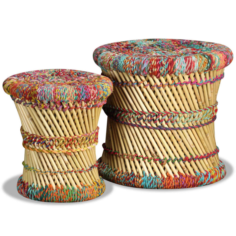 Produktbild för Pallar med chindidetaljer 2 st flerfärgad bambu