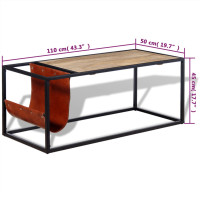 Produktbild för Soffbord med tidningsställ 110x50x45 cm äkta läder