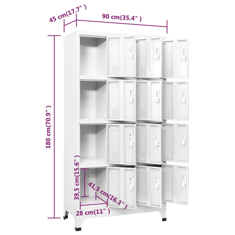 Produktbild för Klädskåp för omklädningsrum med 12 fack 90x45x180 cm