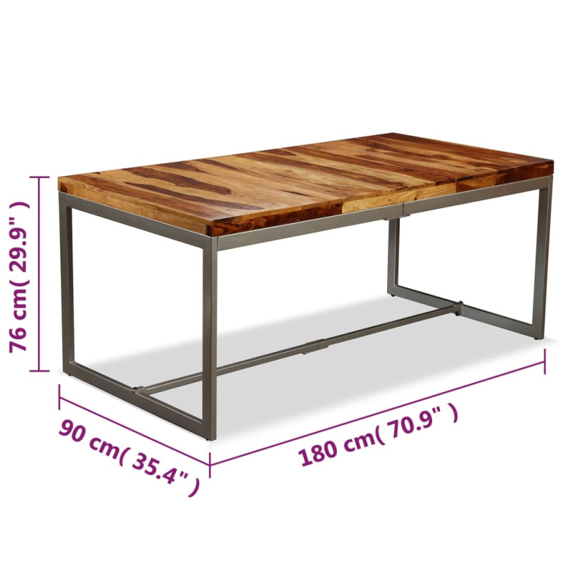 Produktbild för Matbord massivt sheshamträ och stål 180 cm