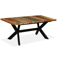 Miniatyr av produktbild för Matbord massivt återvunnet trä och stål kryss 180 cm
