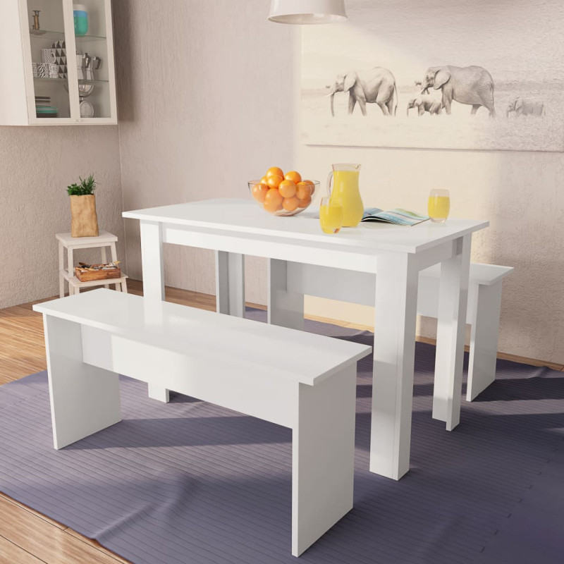 Produktbild för Matbord och bänkar 3 delar spånskiva vit