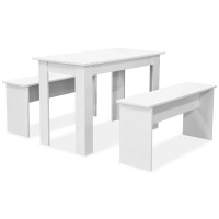 Miniatyr av produktbild för Matbord och bänkar 3 delar spånskiva vit