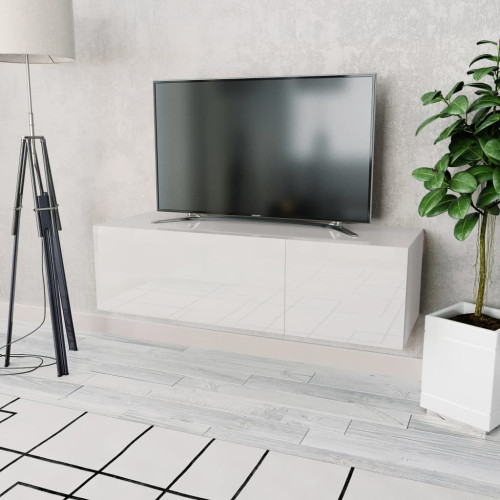 vidaXL TV-möbel spånskiva 120x40x34 cm vit högglans