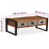 Produktbild för Soffbord med 3 lådor massivt återvunnet trä 100x50x35 cm