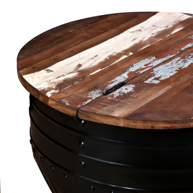 Produktbild för Soffbord i återvunnet trä tunnformad svart