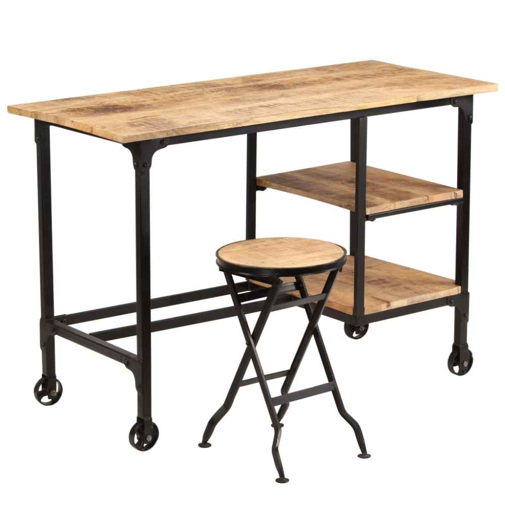 Produktbild för Skrivbord med hopfällbar pall massivt mangoträ 115x50x76 cm
