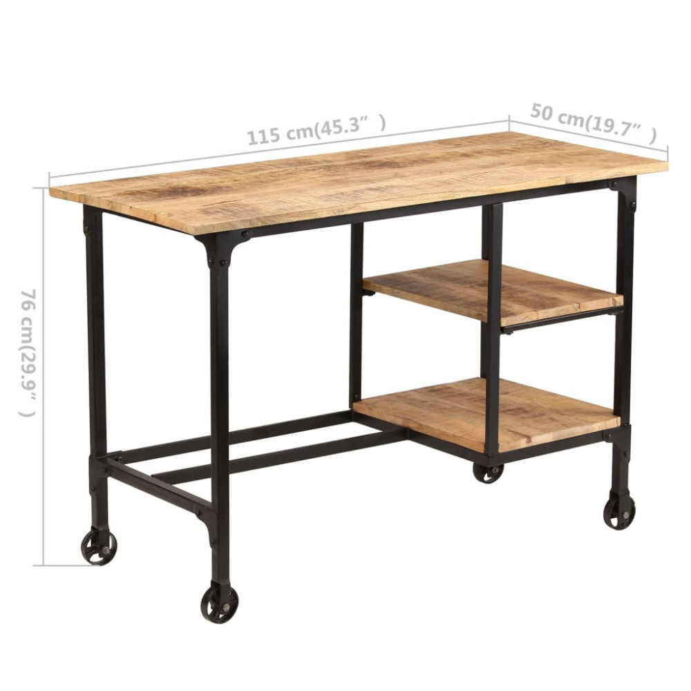 Produktbild för Skrivbord med hopfällbar pall massivt mangoträ 115x50x76 cm
