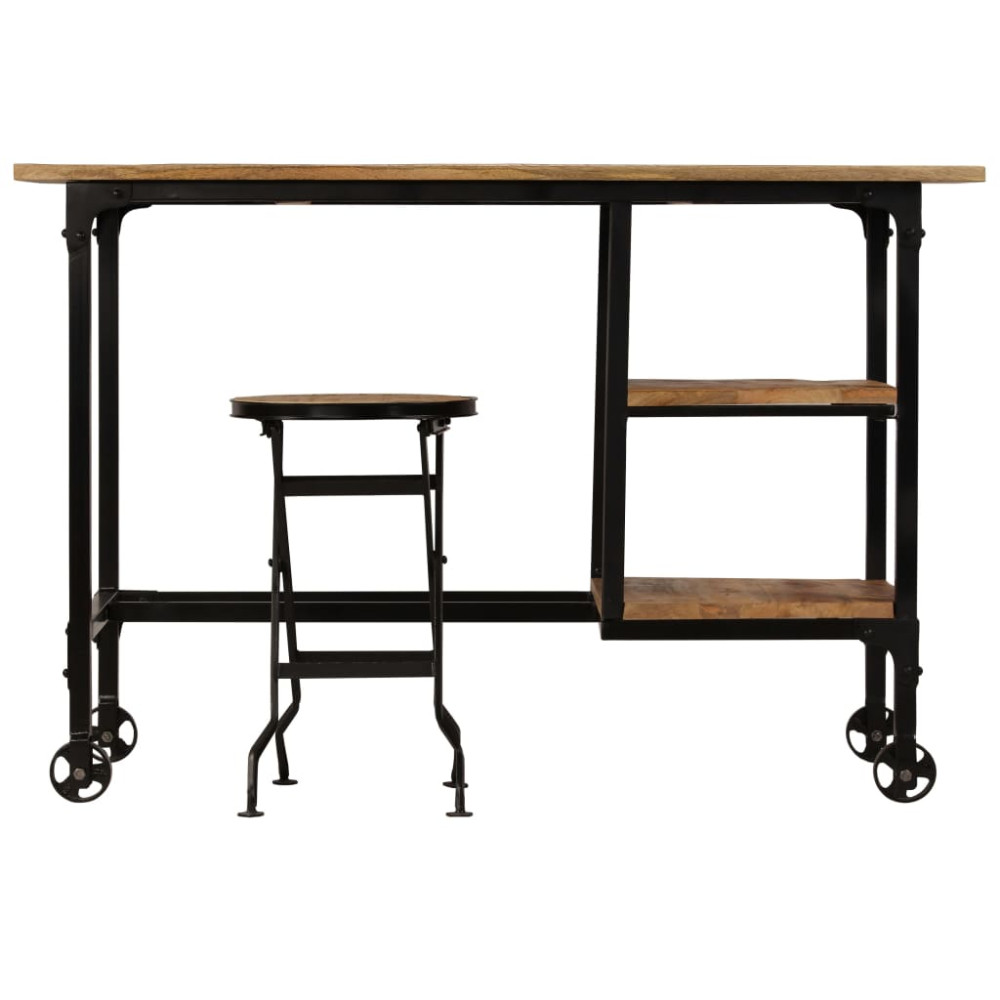 Produktbild för Skrivbord med hopfällbar pall massivt mangoträ 115x50x76 cm