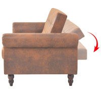 Produktbild för Bäddsoffa 2-sits med armstöd konstmocka brun