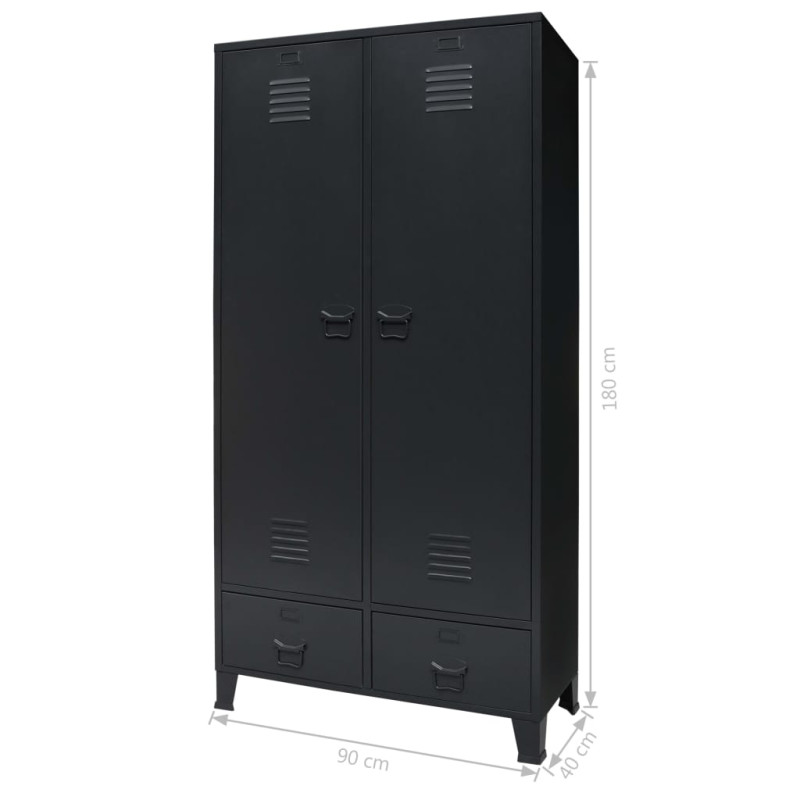Produktbild för Garderob industriell stil metall 90x40x180 cm svart