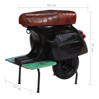 Produktbild för Barstol moped svart äkta läder massivt återvunnet trä